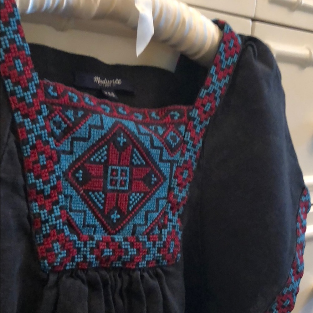 black Linen Mexican embroidered Madewell dress